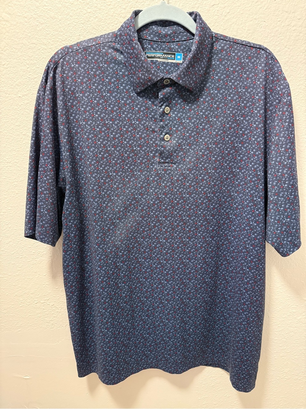 Roundtree & Yorke Men's Performance Navy Graphic Print Short-Sleeve Polo Medium